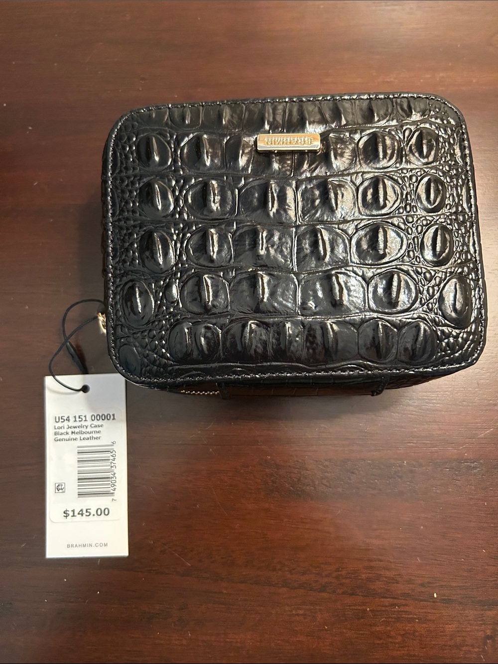 Brahmin Black Melbourne Embossed Leather Travel Jewelry Case